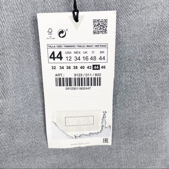 NEW Zara Hi-Rise Ankle Length Vintage Skinny Jeans Grey Denim Size 44 US 12 - Picture 7 of 11
